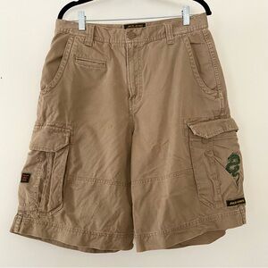 Vintage JNCO Shorts Size 33 Embroidered Dragon Cargo Baggy Beige Tan Grunge 90s